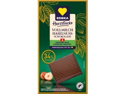EDEKA švýcraská mléčná čokoláda s lískovými oříšky 100g  - originál z Německa