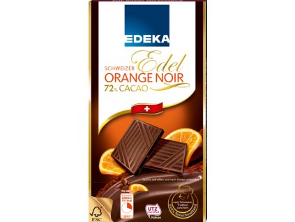 Edeka Švýcarská jemná čokoláda s pomerančem a 72% kakaa 100g