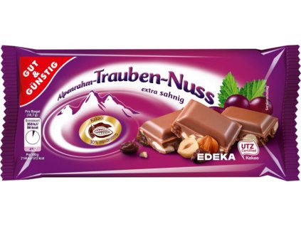 G&G Jemná alpská čokoláda s rozinkami a oříšky, 100g