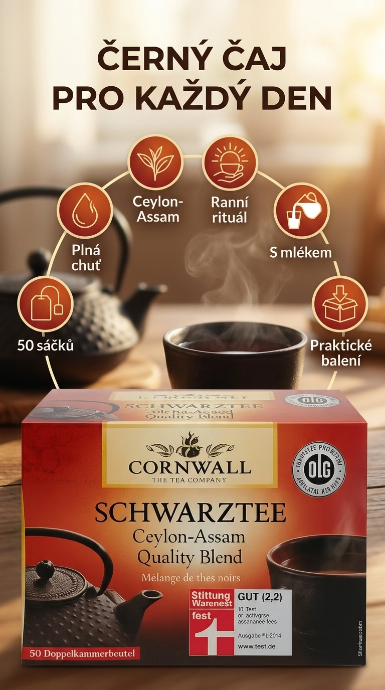 Cornwall černý čaj 50 sáčků 87,5g - mobilní infografika