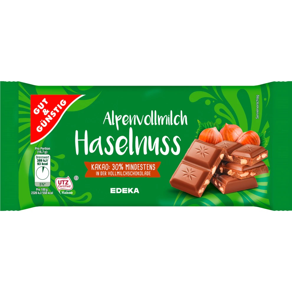G&G mléčná čokoláda s lískovými ořechy 100g - originál z Německa