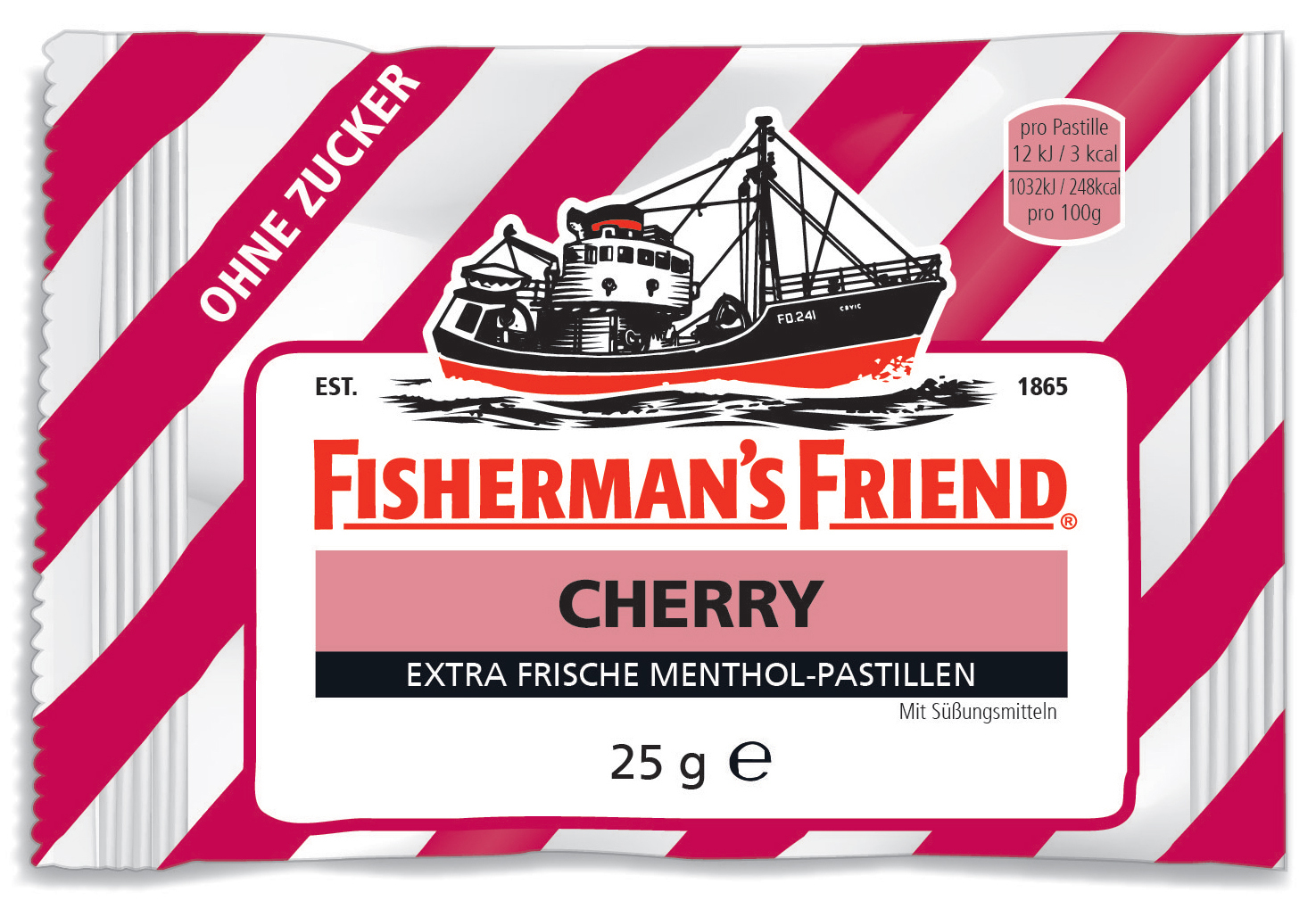 Fisherman´s Friend TŘEŠEŇ pastilky bez cukru 25 g - originál z Německa