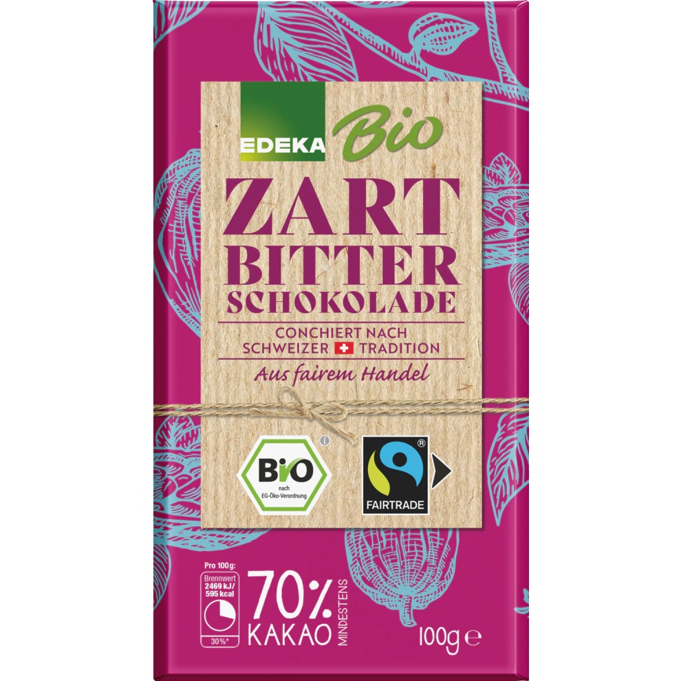 Edeka BIO švýcarská jemně hořká čokoláda se 70% kakaa 100g - originál z Německa