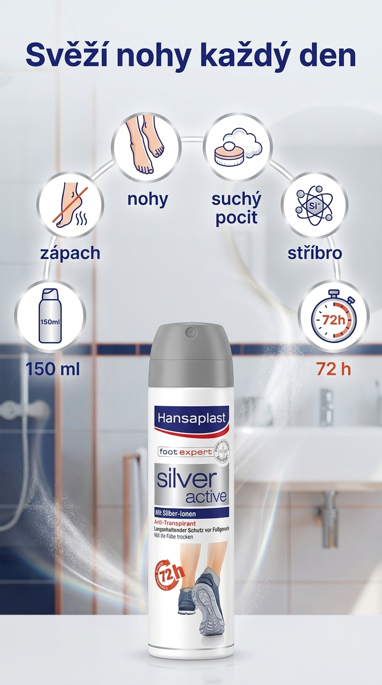 HANSAPLAST Silver active sprej na nohy 150 ml - mobilní infografika