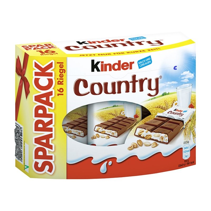 Kinder Country čokoláda s mléčnou náplní a obilovinami 16 ks, 376g