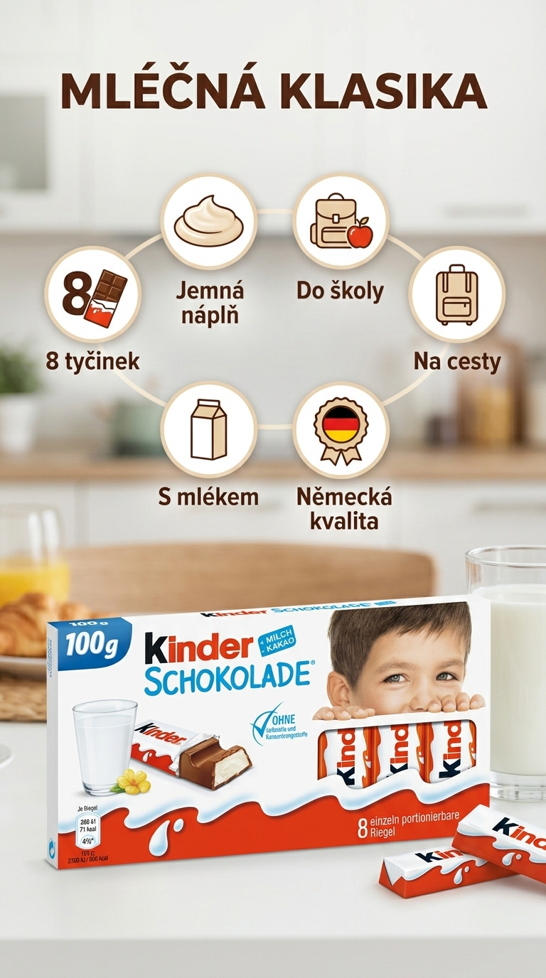 Kinder čokoláda 8 ks 100 g - mobilní infografika