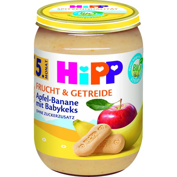 HiPP Bio Ovoce a cereálie jablko-banán s dětskou sušenkou 190g 5+