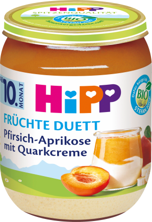 HiPP Bio Ovocný duet broskev, meruňka a tvarohový krém 160 g 10+