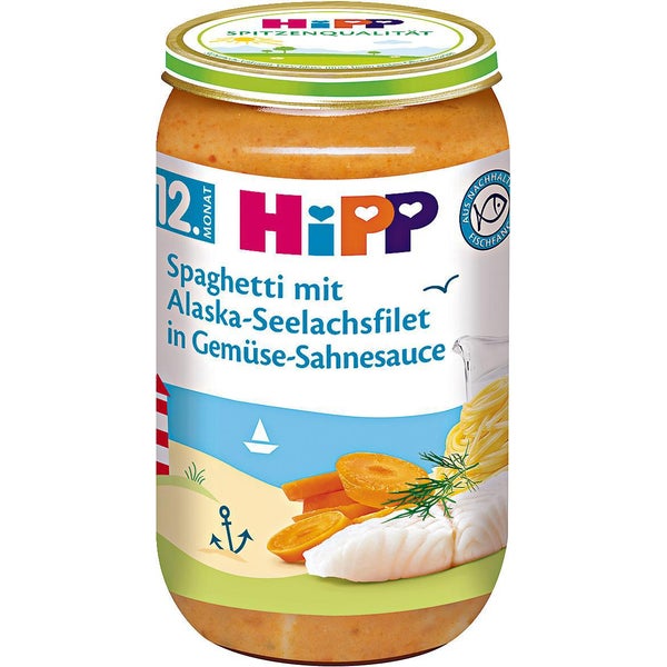 HiPP Bio Špagety s aljašským lososem ve smetanové zeleninové omáčce 250g 12+