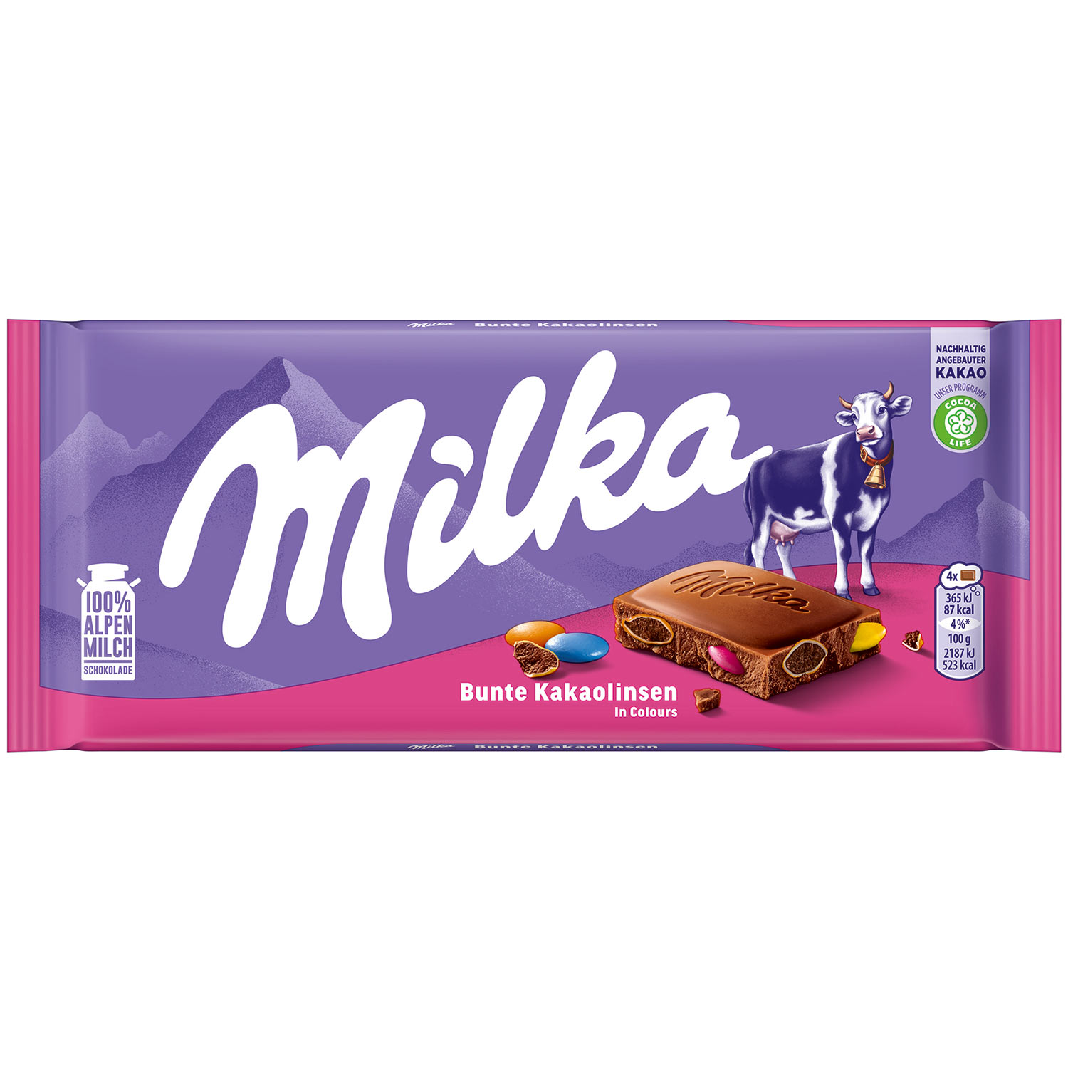 Milka čokoláda s barevnými kakaovými lentilkami 100g