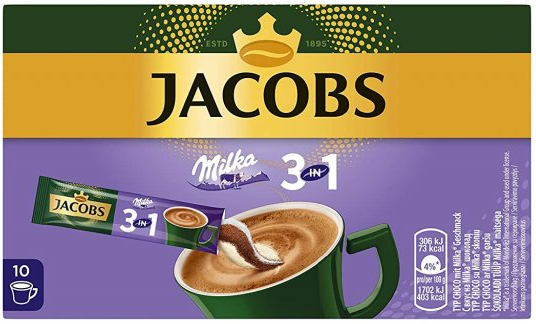 Jacobs instantní káva 3v1 s příchutí Milka 10ks, 180g