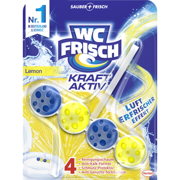 WC Frisch Blau Kraft-Aktiv závěsný blok se svěží vůní citrónu 50 g