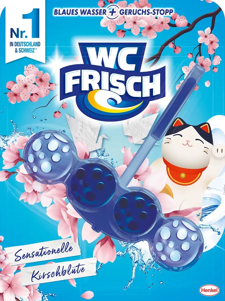 WC Frisch Blau Kraft-Aktiv závěsný blok se svěží vůní třešňových květů 50 g