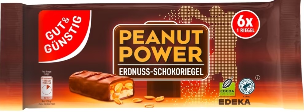 G&G PEANUT POWER arašídové tyčinky s čokoládou 6x50g, 300 g - originál z Německa