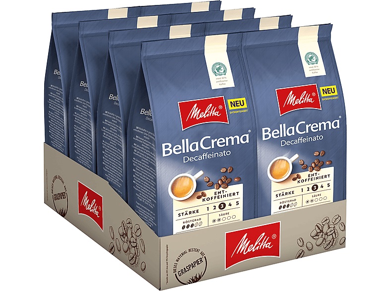 Melitta BellaCrema bez kofeinová zrnková káva 8x1kg-VÝHODNÉ BALENÍ
