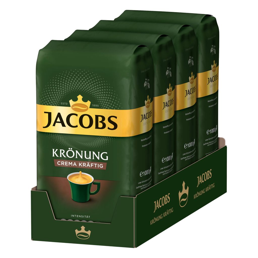 Jacobs Krönung Caffe Crema kräftig, zrnková káva 4x1 kg-VÝHODNÉ BALENÍ - originál z Německa