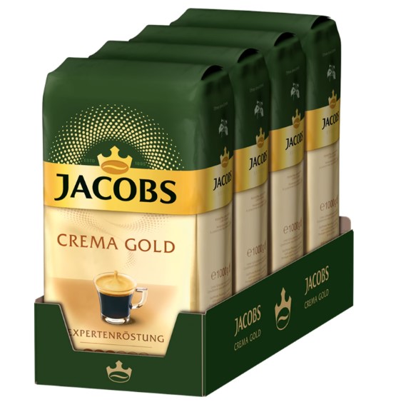 Jacobs Expertenröstung Crema Gold, zrnková káva 4x1 kg-VÝHODNÉ BALENÍ - originál z Německa