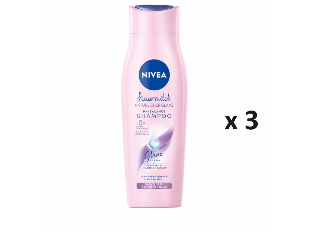 NIVEA Vlasové mléko Natural Shine šampon 3x250 ml-VÝHODNÉ BALENÍ