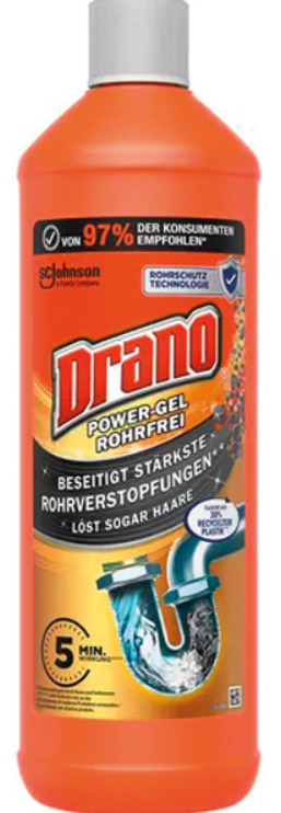 Drano Power Gel Čistič odpadů a potrubí "krtek" 1l - originál z Německa