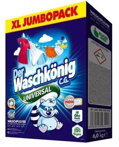 Waschkönig universal XXL prášek na praní, 100 dávek, 6 kg - vylepšené složení