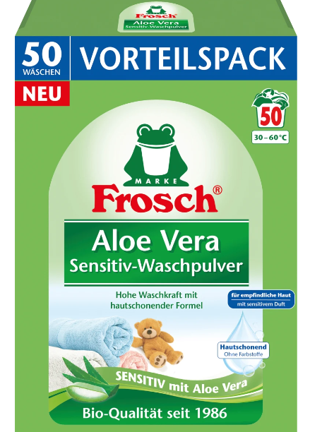 Frosch Prací prášek s aloe vera pro citlivou pokožku 50 dávek, 3,3 kg - originál z Německa