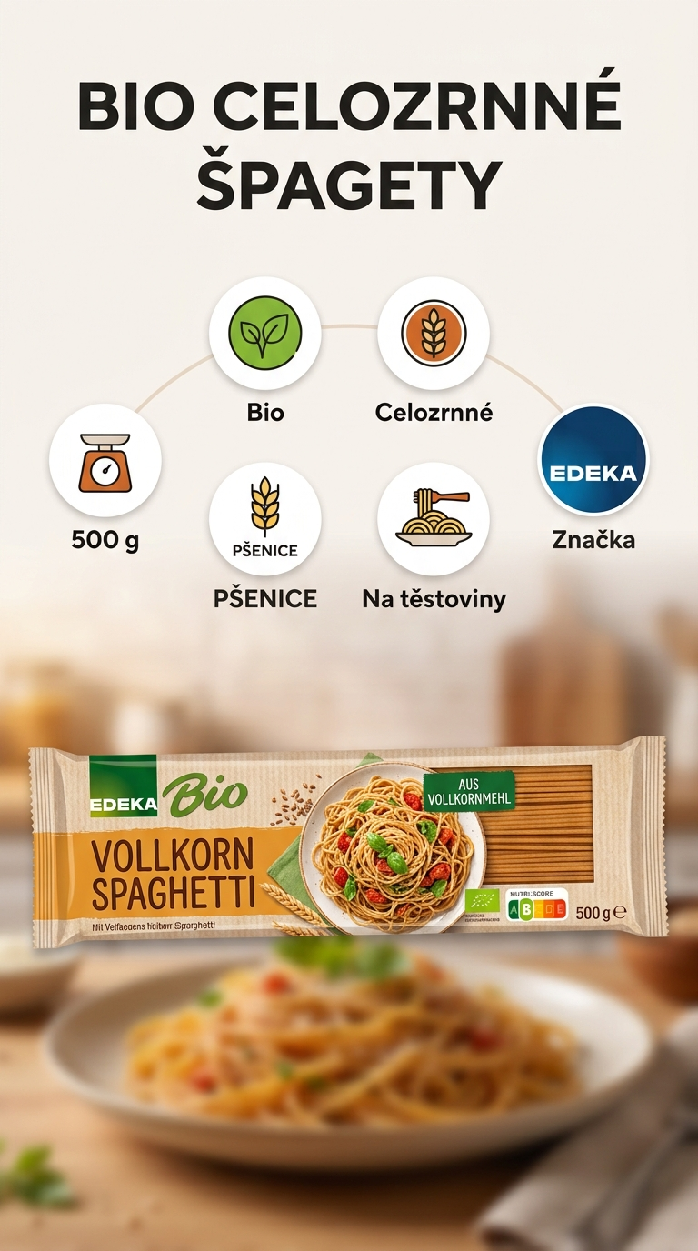 Edeka Bio celozrnné špagety - mobilní infografika