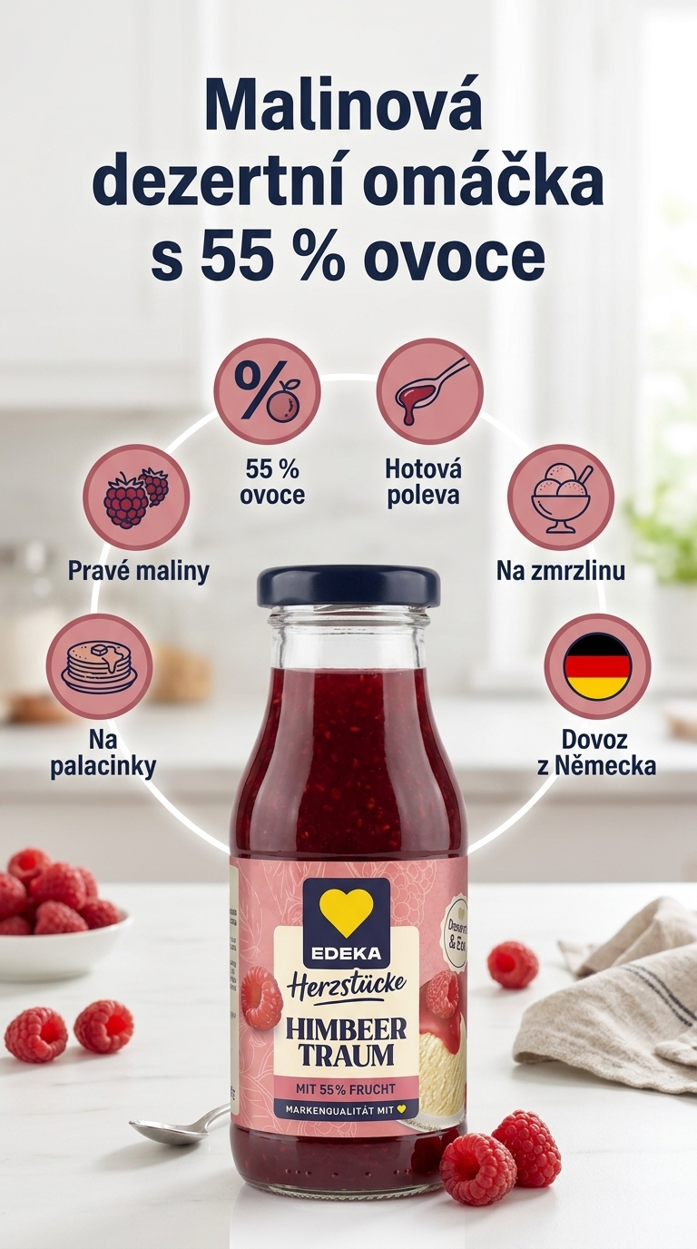 Edeka Malinová dezertní omáčka s 55% ovoce 237 ml - mobilní infografika