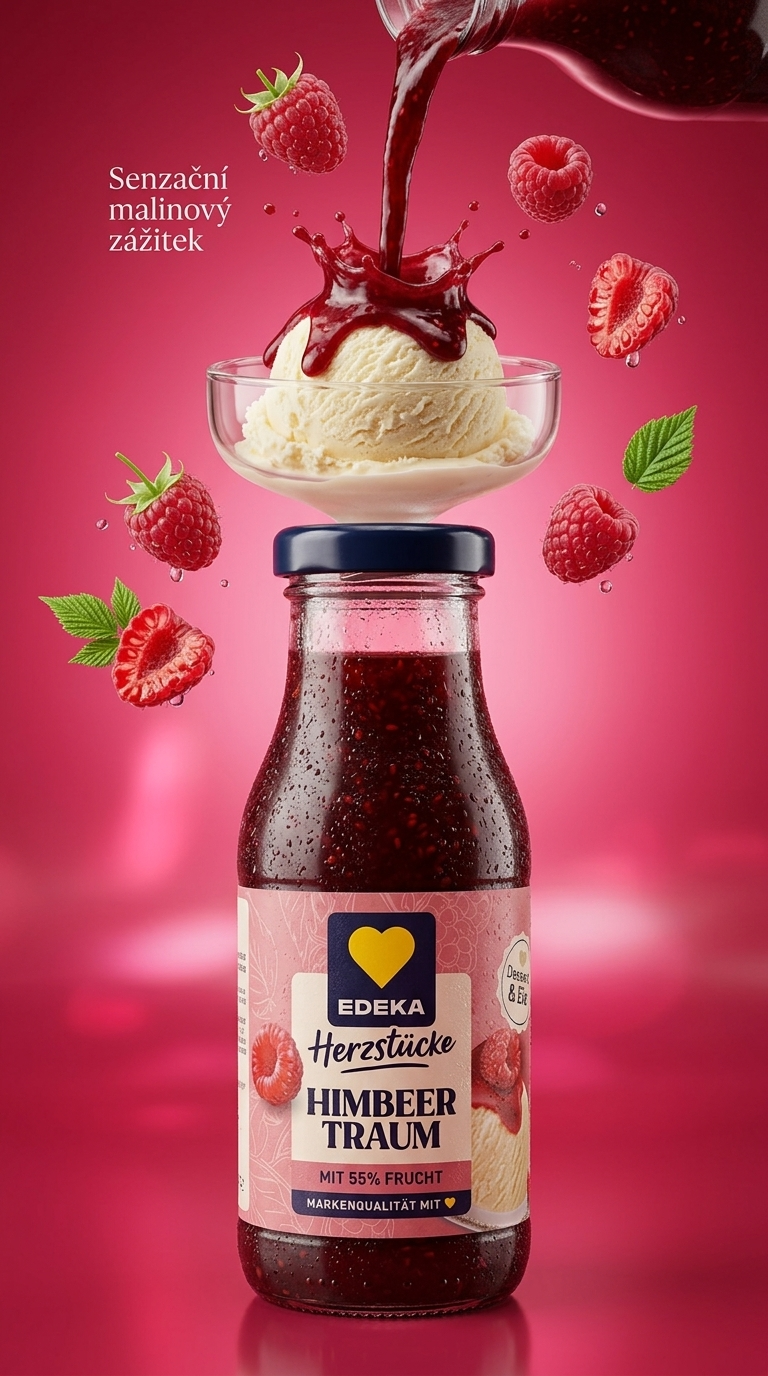 Edeka Malinová dezertní omáčka s 55% ovoce 237 ml - lifestyle poster