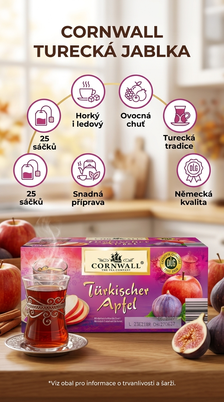 Cornwall Turecká jablka čaj - mobilní infografika