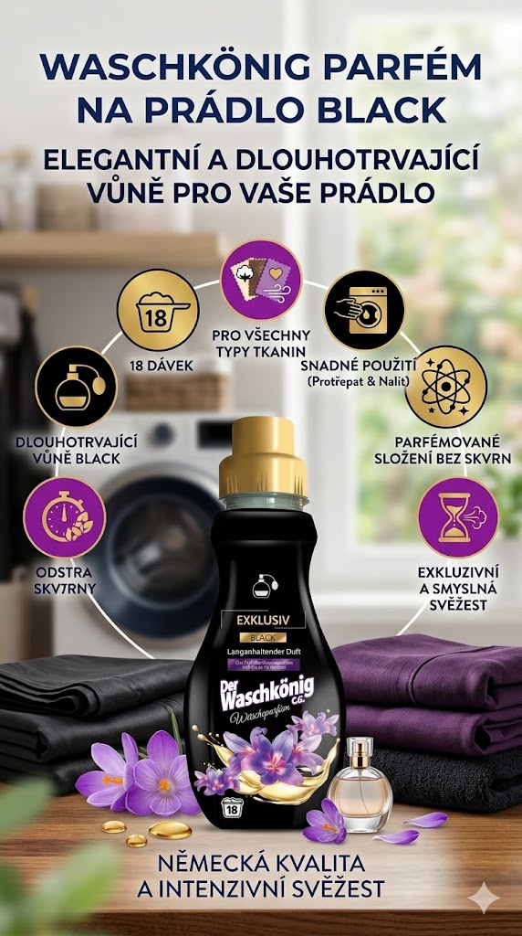 Waschkönig parfém na prádlo Black 18 dávek, 360 ml - mobilní infografika