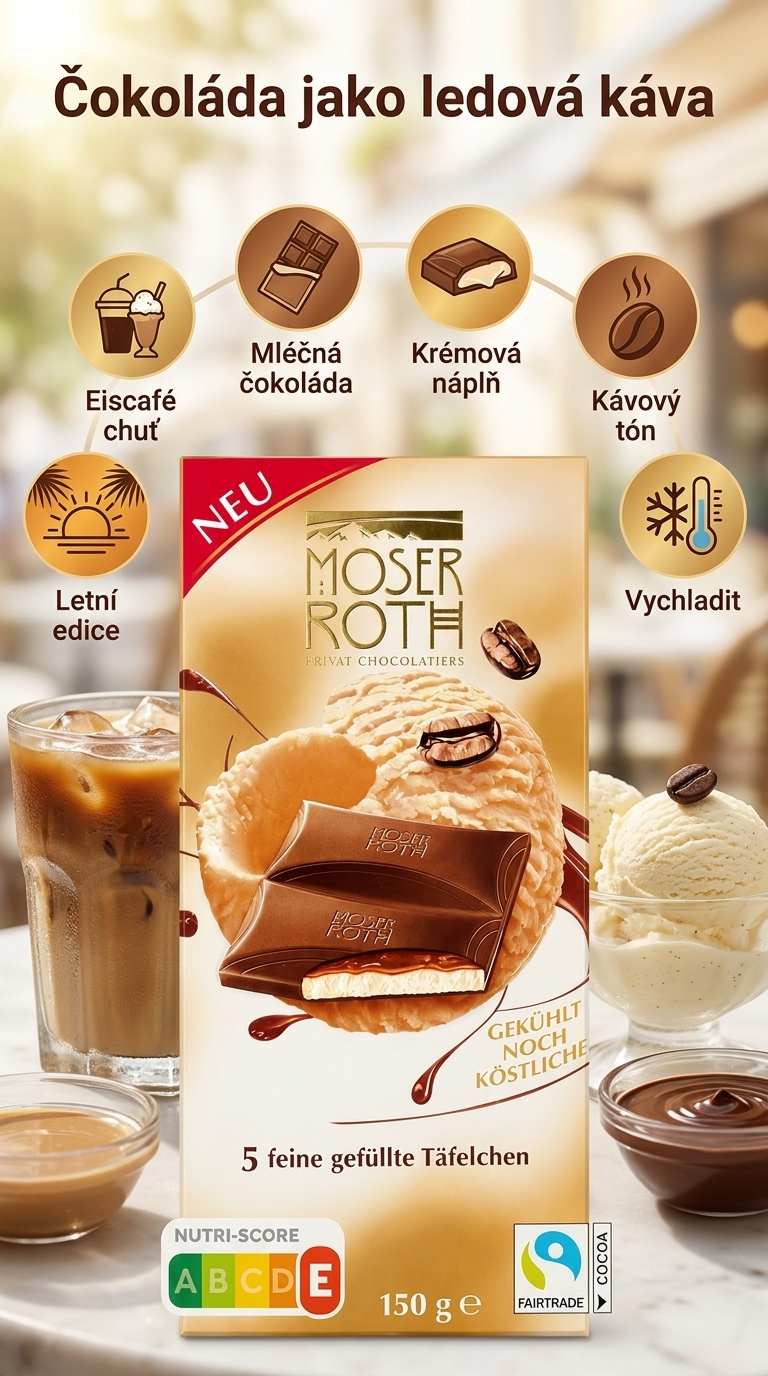Moser Roth Sommer Edition mléčná čokoláda ála Eiskaffe 150 g - mobilní infografika