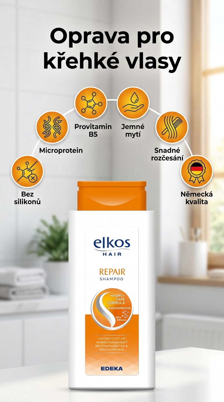 Elkos Repair šampon pro poškozené a křehké vlasy - mobilní infografika
