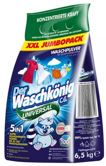 Waschkönig 5v1 universal XXL prášek na praní, 100 pracích dávek - vylepšené složení
