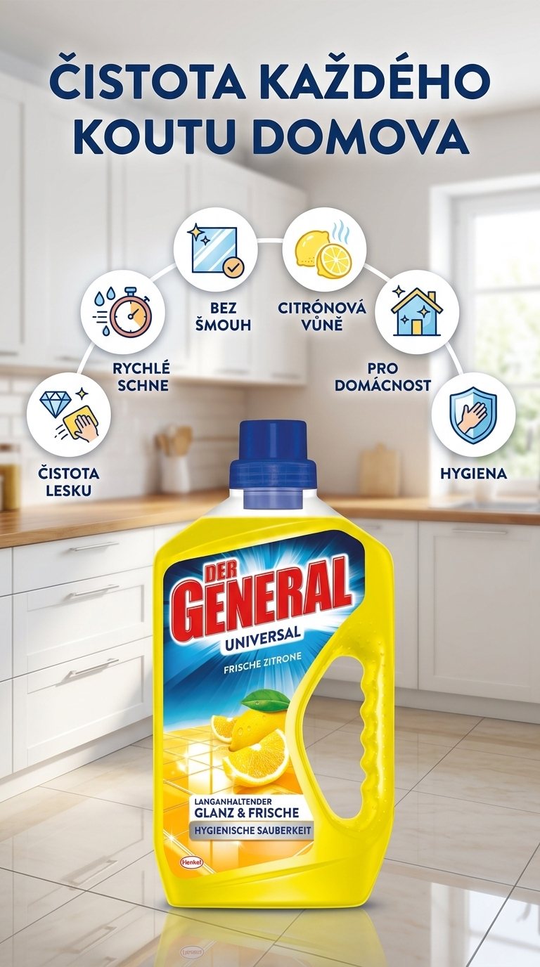 Der GENERAL Svěží citron čistič na podlahy - mobilní infografika