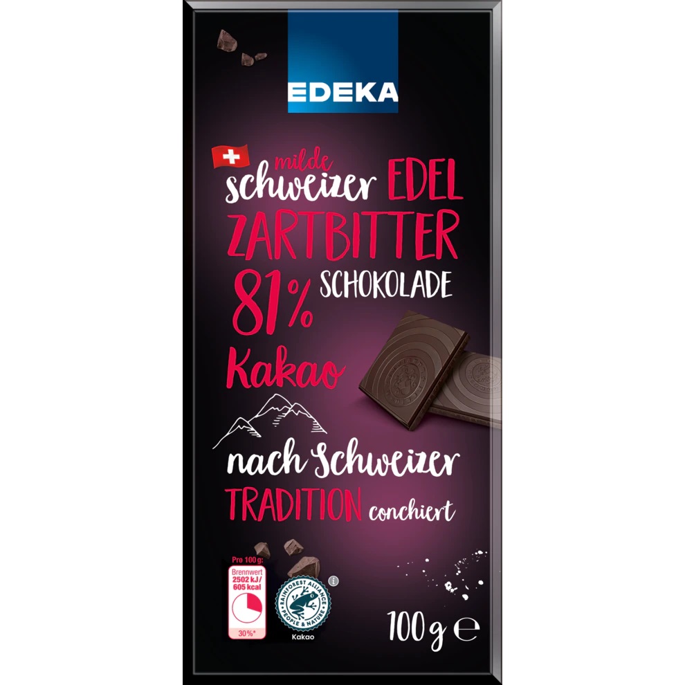 Edeka Švýcarská jemně hořká čokoláda s 81% kakaa 100g - originál z Německa