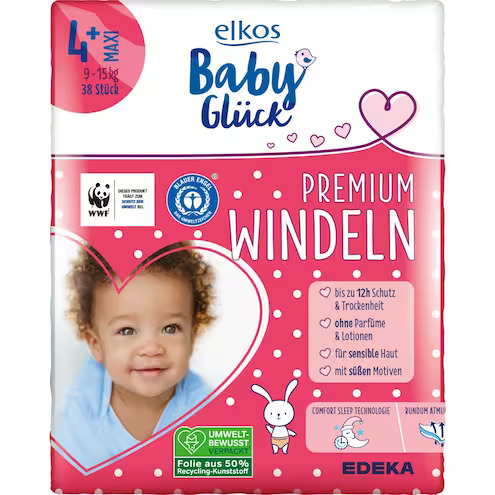 Elkos Premium dětské pleny 4+ MAXI 9-15kg 38ks - originál z Německa