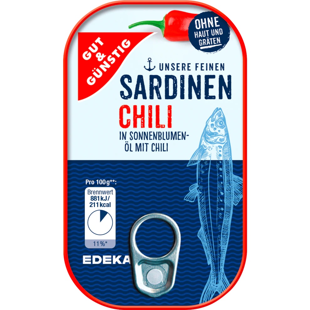 G&G Sardinky ve slunečnicovém oleji s chili 125g - originál z Německa