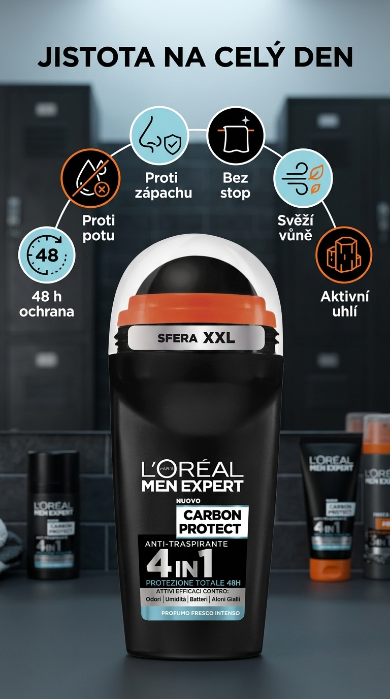 L'Oréal Men Expert Carbon Protect antiperspirant ROLL-ON 50ml - mobilní infografika