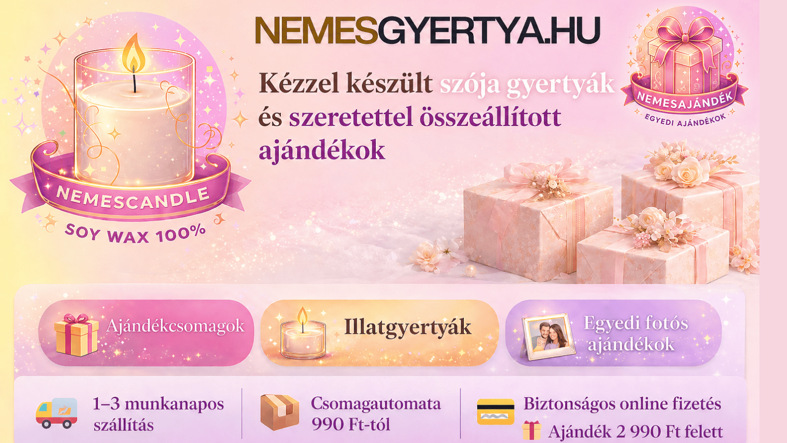 Kézműves szójagyertyák és ajándékok