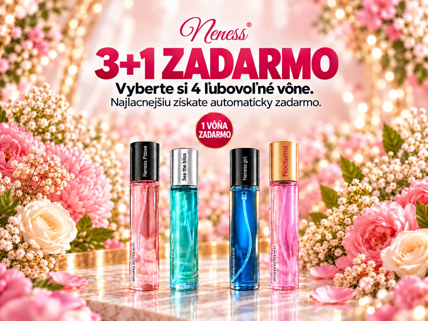 Akcia Neness 3+1 zadarmo – vyberte si 4 vône a najlacnejšiu získate automaticky zadarmo