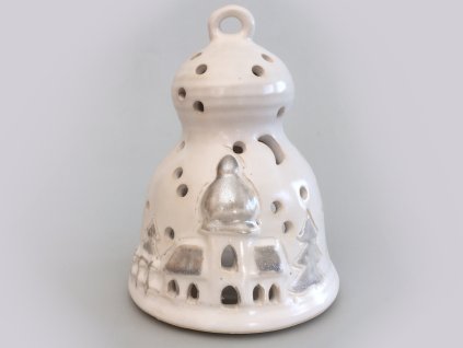 vanocni keramicky svicen zvon s kostelickem
