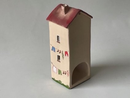 Domeček na svíčku - béžový s ptáčky na plotě - velký