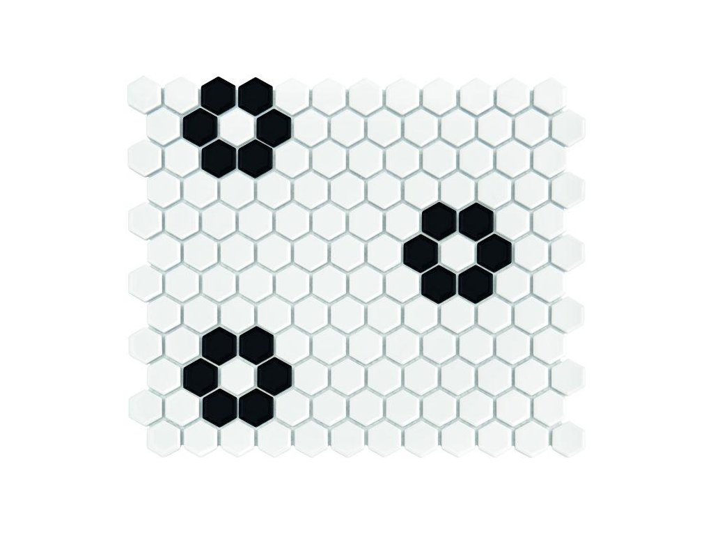 Mini Hexagon B&W Flower Keramická mozaika DUNIN (26 x 30cm/1ks)