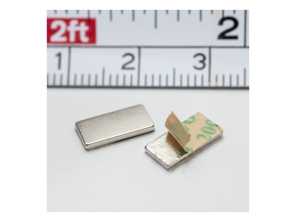 Neodymový magnet se samolepkou 3M, 10x5x1 mm, tloušťka samolepky 0,06 mm, SET N/S, obsahuje dva magnety, které se přitahují