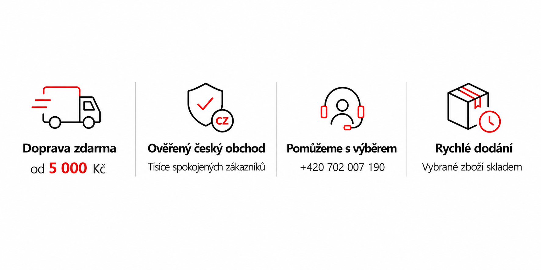 Konkurenční výhody obchodu NEONABYTEK – doprava zdarma, ověřený český obchod, pomoc s výběrem a rychlé dodání.