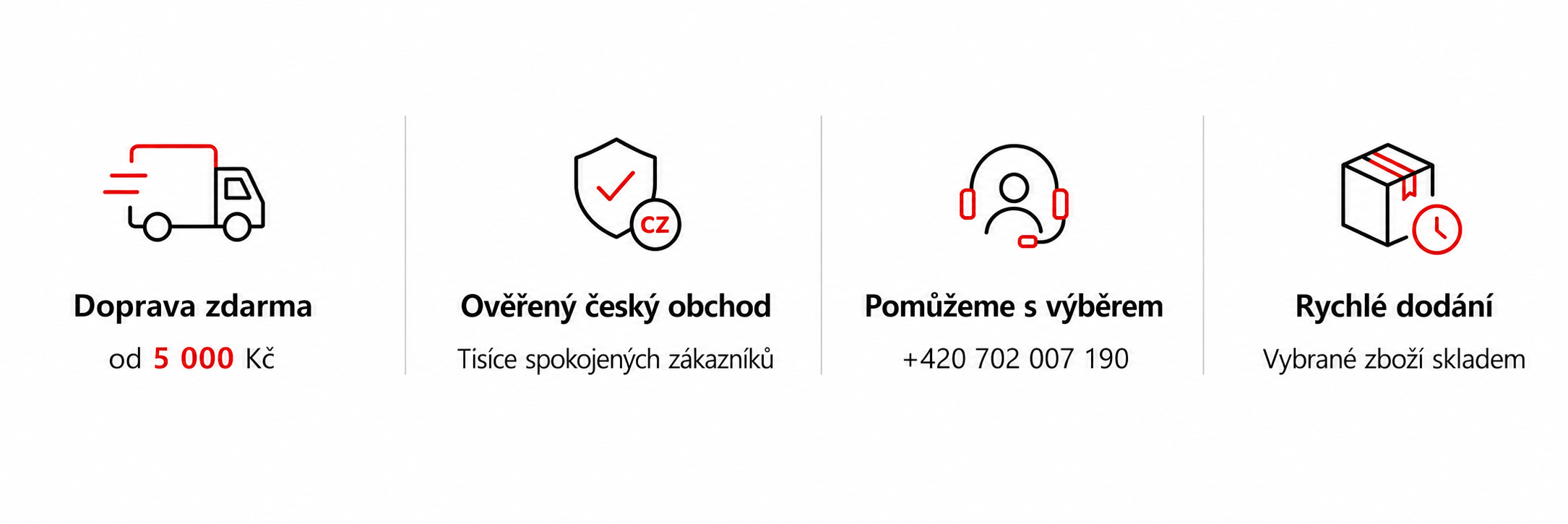 Konkurenční výhody obchodu NEONABYTEK – doprava zdarma, ověřený český obchod, pomoc s výběrem a rychlé dodání.