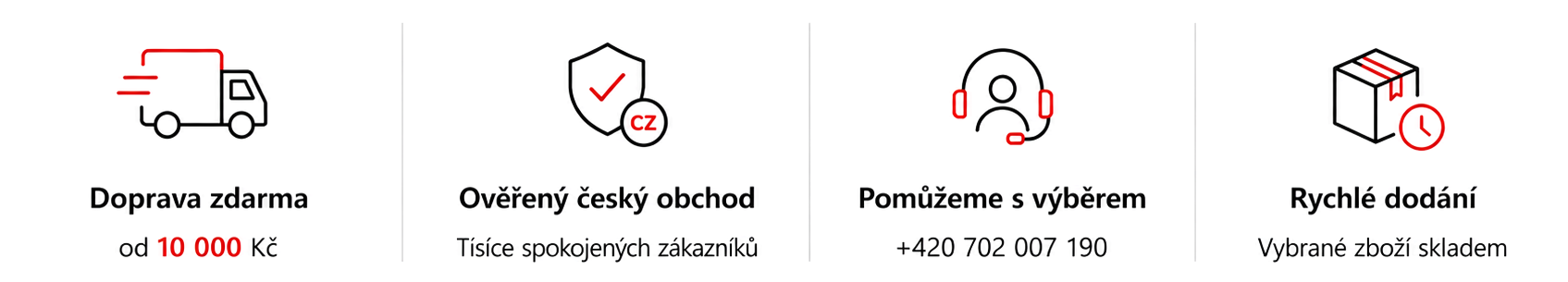 Konkurenční výhody obchodu NEONABYTEK – doprava zdarma, ověřený český obchod, pomoc s výběrem a rychlé dodání.