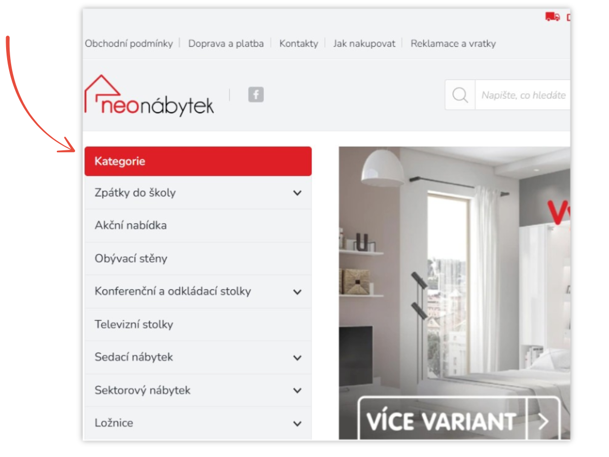 Desktopová nabídka kategorií