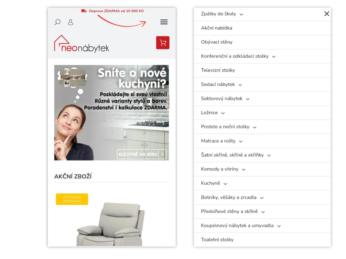 Mobilní rozbalovací menu