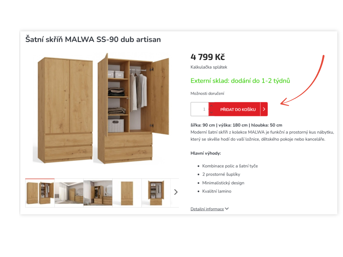 Detail produktu s tlačítkem Přidat do košíku